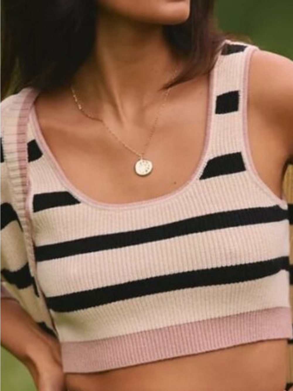 Anthropology - Flat White Striped Knit Crop Top. Loungewear. Size Small. Cream